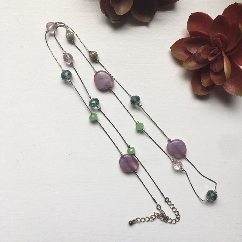 Silver Chain Beaded Long Stackable Necklace